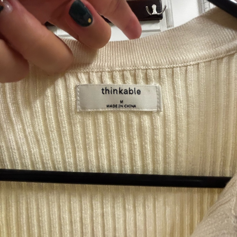 Thinkable Cream Ribbed Crop Top - Picture 2 of 3
